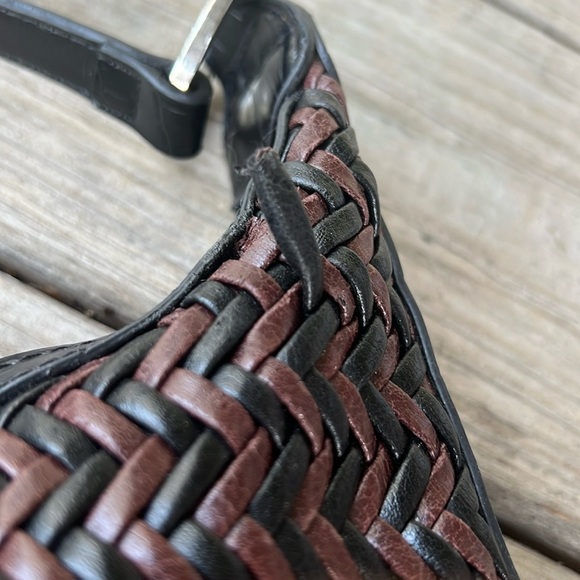 Coldwater Creek Black Brown Woven Hobo Shoulder Bag Faux Croc Trim - Picture 6 of 10